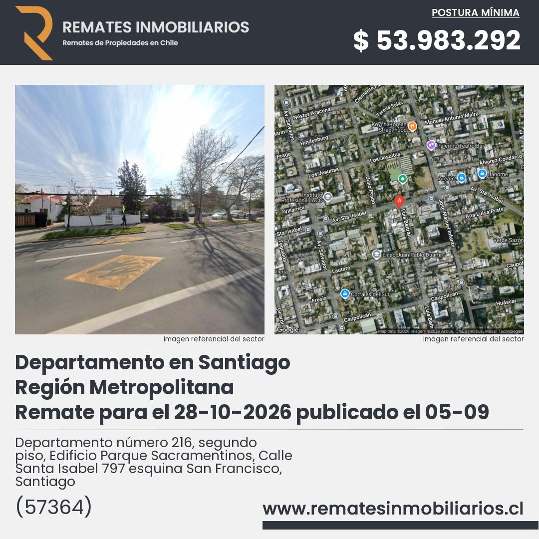 Imagen ficha Departamento número 216, segundo piso, Edificio Parque Sacramentinos, Calle Santa Isabel 797 esquina San Francisco, Santiago