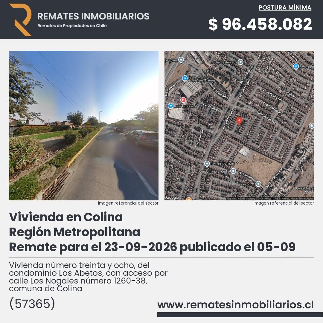 Imagen ficha Vivienda número treinta y ocho, del condominio Los Abetos, con acceso por calle Los Nogales número 1260-38, comuna de Colina