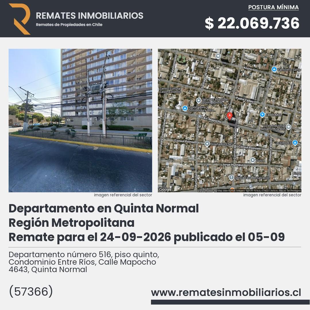 Imagen ficha Departamento número 516, piso quinto, Condominio Entre Ríos, Calle Mapocho 4643, Quinta Normal