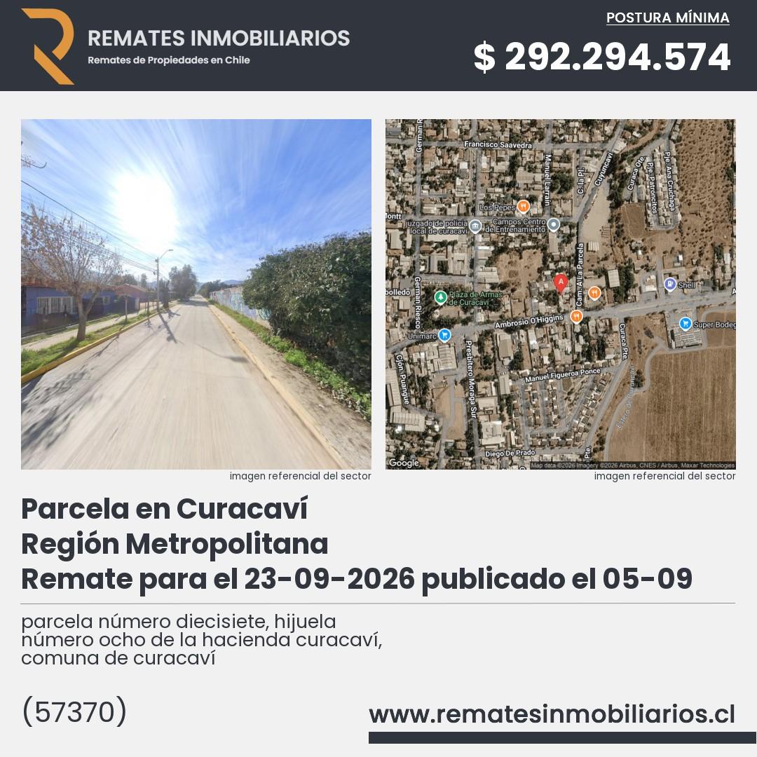 Imagen ficha parcela número diecisiete, hijuela número ocho de la hacienda curacaví, comuna de curacaví