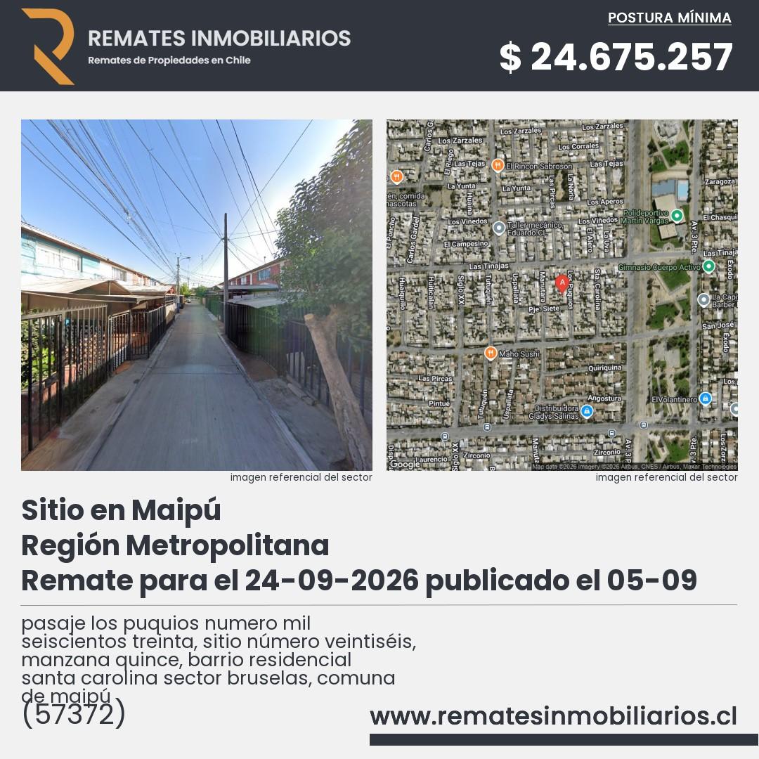 Imagen ficha pasaje los puquios numero mil seiscientos treinta, sitio número veintiséis, manzana quince, barrio residencial santa carolina sector bruselas, comuna de maipú
