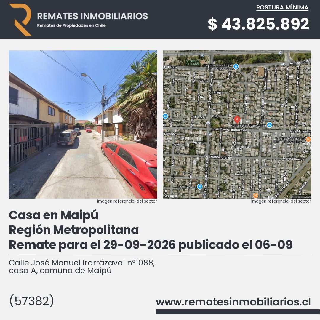 Imagen ficha Calle José Manuel Irarrázaval n°1088, casa A, comuna de Maipú