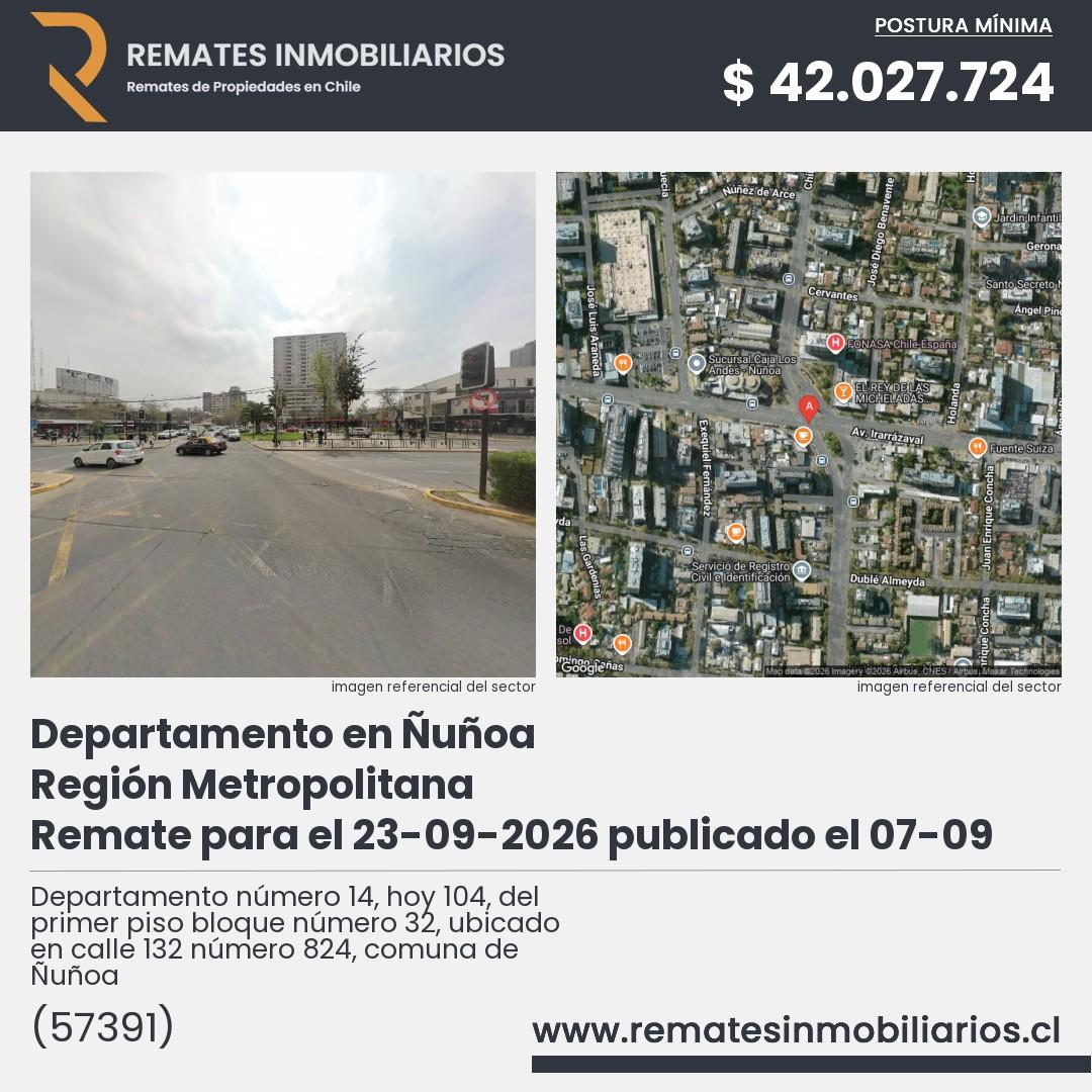 Imagen ficha Departamento número 14, hoy 104, del primer piso bloque número 32, ubicado en calle 132 número 824, comuna de Ñuñoa