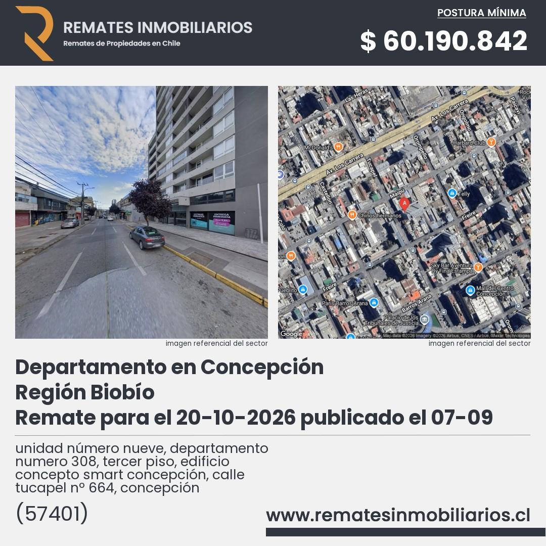 Imagen ficha unidad número nueve, departamento numero 308, tercer piso, edificio concepto smart concepción, calle tucapel nº 664, concepción