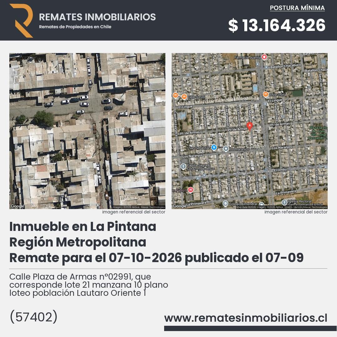 Imagen ficha Calle Plaza de Armas n°02991, que corresponde lote 21 manzana 10 plano loteo población Lautaro Oriente 1