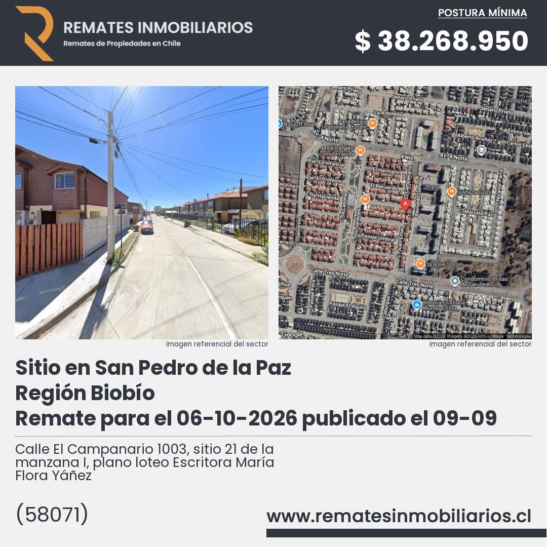 Imagen ficha Calle El Campanario 1003, sitio 21 de la manzana I, plano loteo Escritora María Flora Yáñez