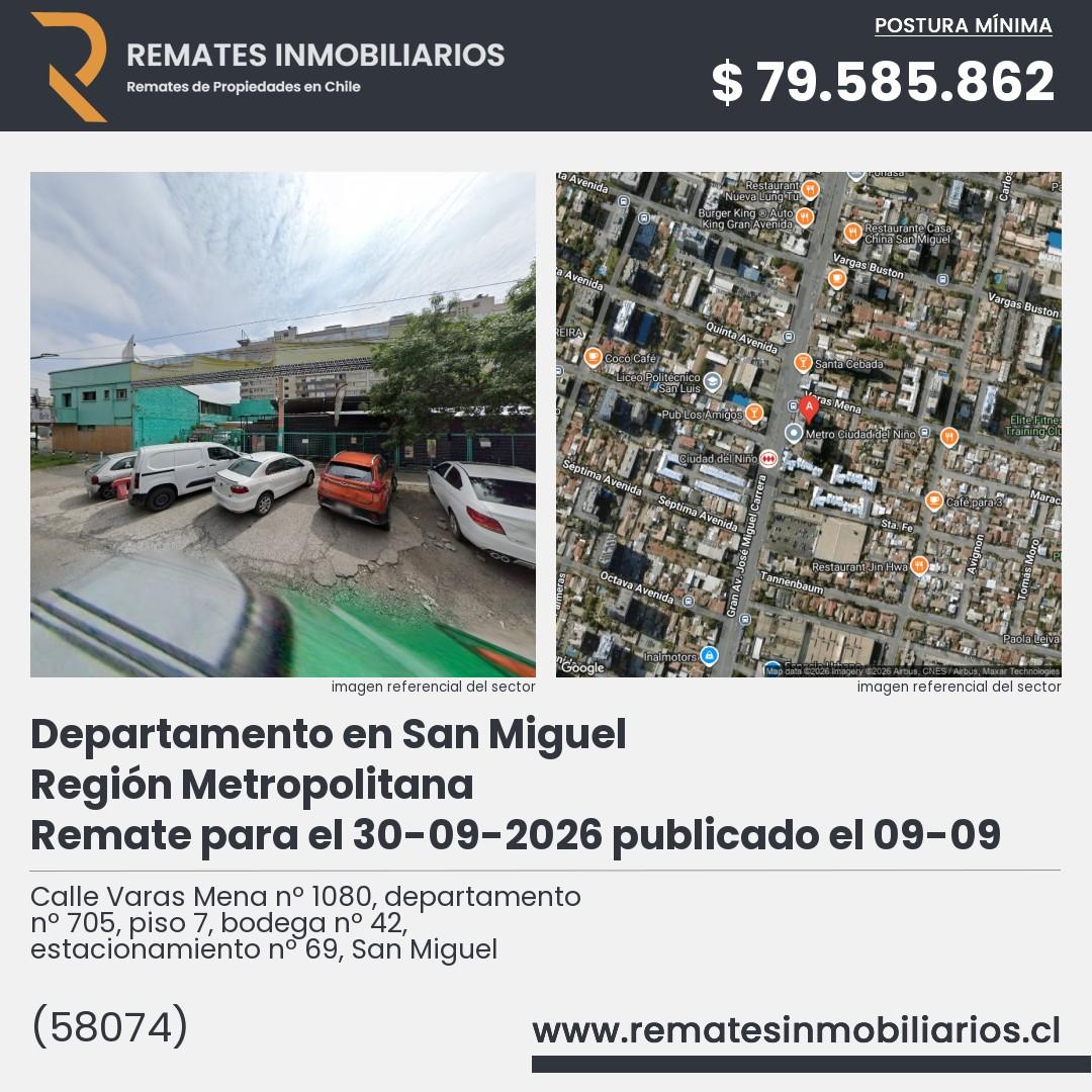 Imagen ficha Calle Varas Mena nº 1080, departamento nº 705, piso 7, bodega nº 42, estacionamiento nº 69, San Miguel