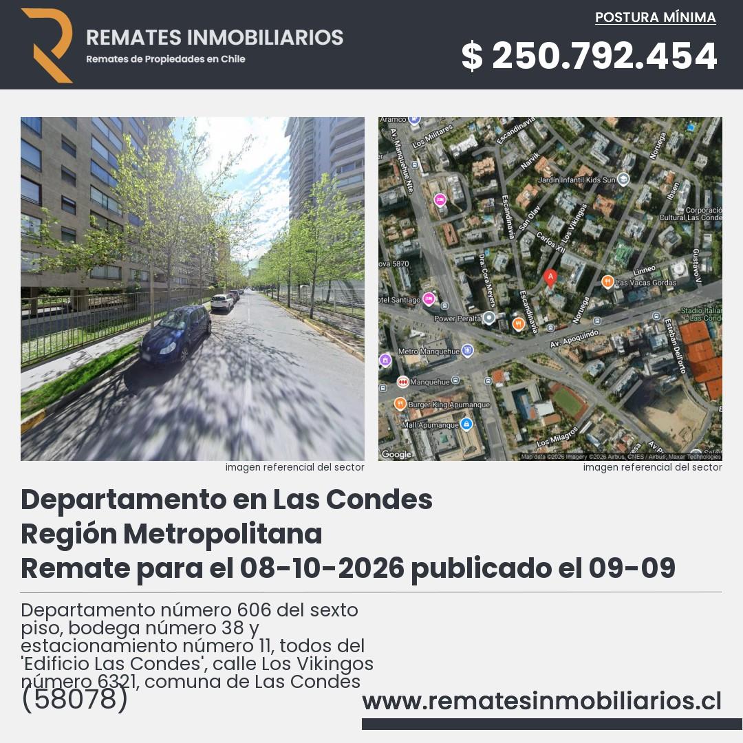 Imagen ficha Departamento número 606 del sexto piso, bodega número 38 y estacionamiento número 11, todos del 