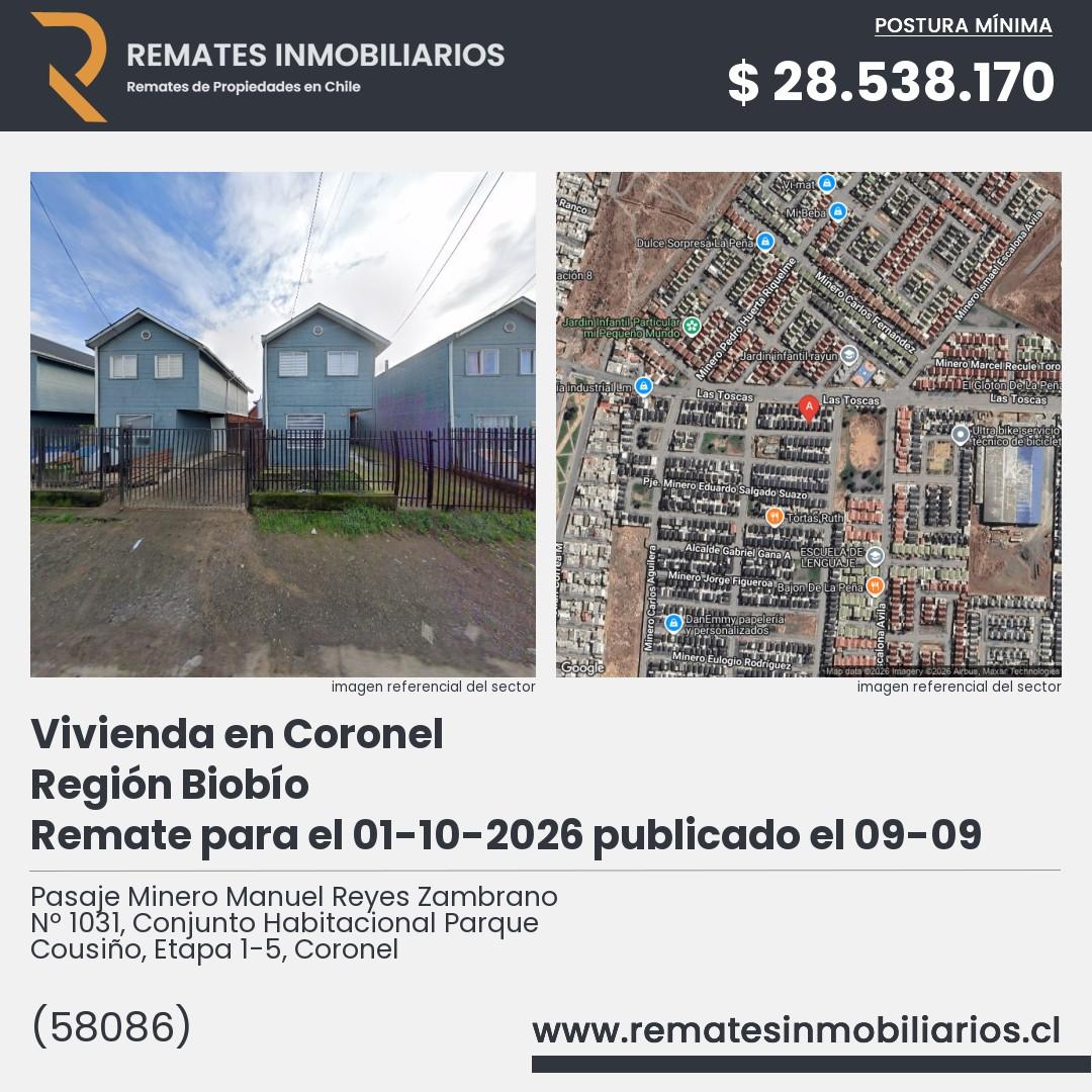 Imagen ficha Pasaje Minero Manuel Reyes Zambrano Nº 1031, Conjunto Habitacional Parque Cousiño, Etapa 1-5, Coronel