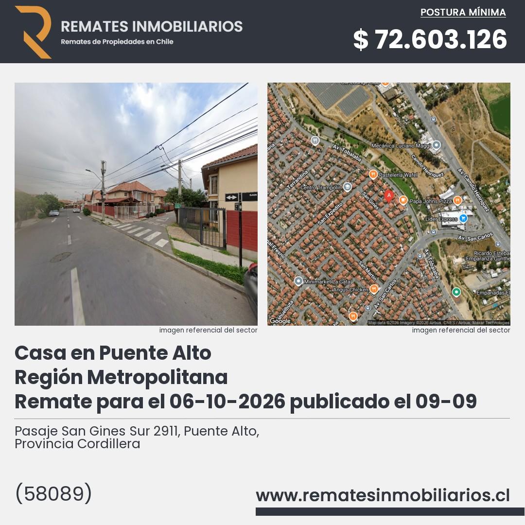 Imagen ficha Pasaje San Gines Sur 2911, Puente Alto, Provincia Cordillera