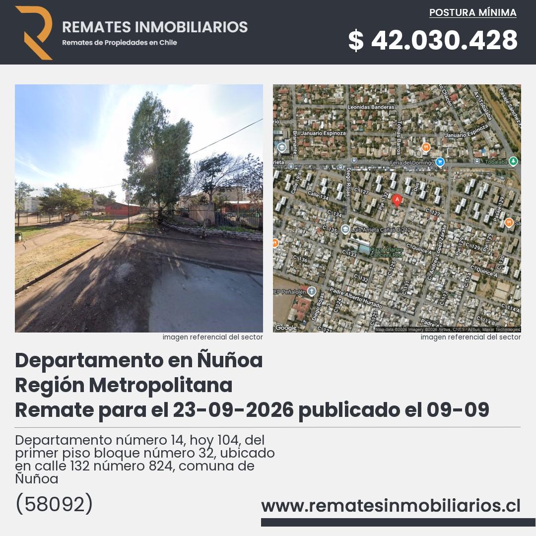 Imagen ficha Departamento número 14, hoy 104, del primer piso bloque número 32, ubicado en calle 132 número 824, comuna de Ñuñoa