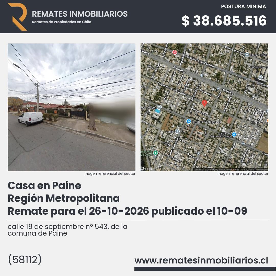 Imagen ficha calle 18 de septiembre nº 543, de la comuna de Paine