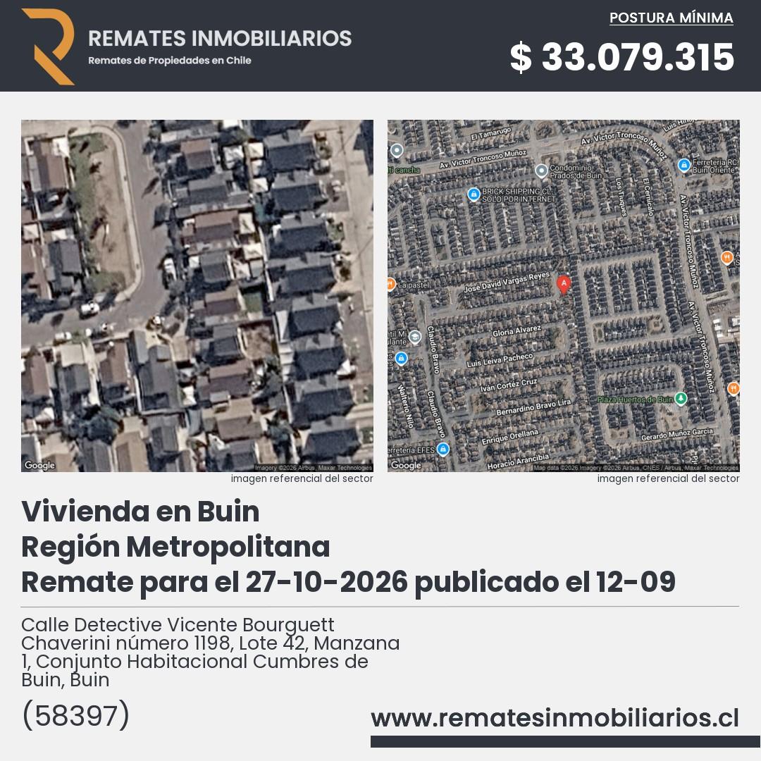 Imagen ficha Calle Detective Vicente Bourguett Chaverini número 1198, Lote 42, Manzana 1, Conjunto Habitacional Cumbres de Buin, Buin