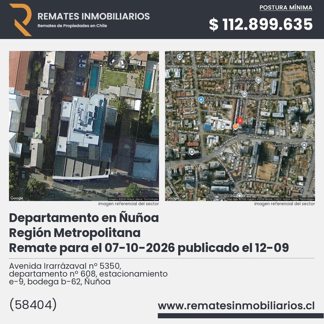 Imagen ficha Avenida Irarrázaval nº 5350, departamento nº 608, estacionamiento e-9, bodega b-62, Ñuñoa