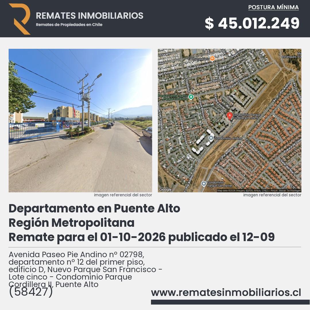 Imagen ficha Avenida Paseo Pie Andino nº 02798, departamento nº 12 del primer piso, edificio D, Nuevo Parque San Francisco - Lote cinco - Condominio Parque Cordillera II, Puente Alto