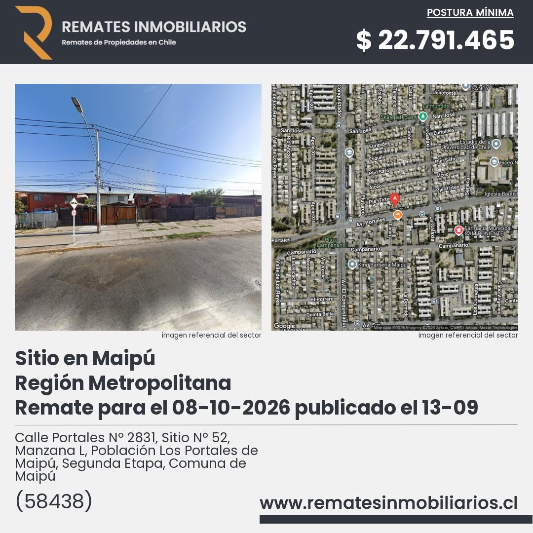 Imagen ficha Calle Portales Nº 2831, Sitio Nº 52, Manzana L, Población Los Portales de Maipú, Segunda Etapa, Comuna de Maipú