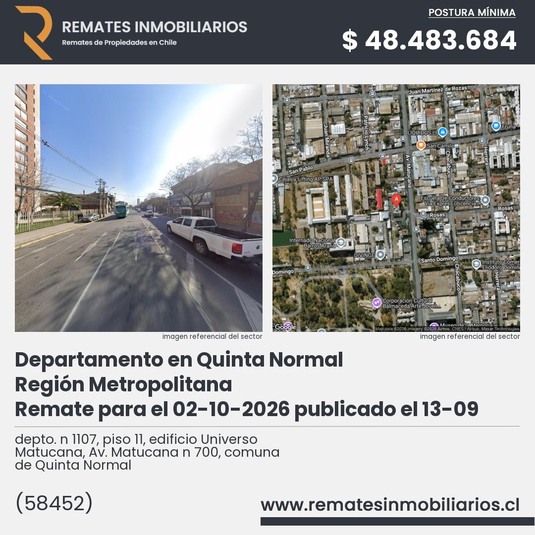 Imagen ficha depto. n 1107, piso 11, edificio Universo Matucana, Av. Matucana n 700, comuna de Quinta Normal