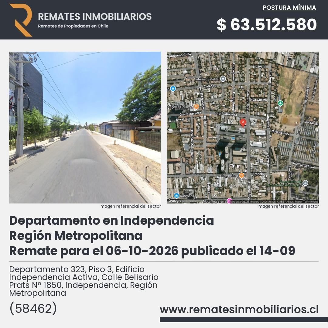 Imagen ficha Departamento 323, Piso 3, Edificio Independencia Activa, Calle Belisario Prats Nº 1850, Independencia, Región Metropolitana