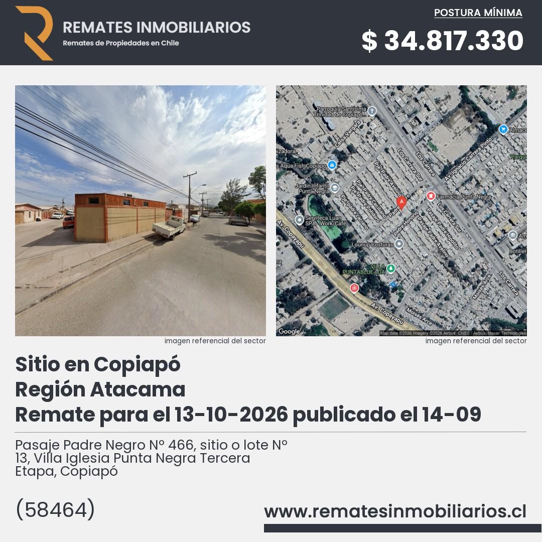 Imagen ficha Pasaje Padre Negro Nº 466, sitio o lote Nº 13, Villa Iglesia Punta Negra Tercera Etapa, Copiapó