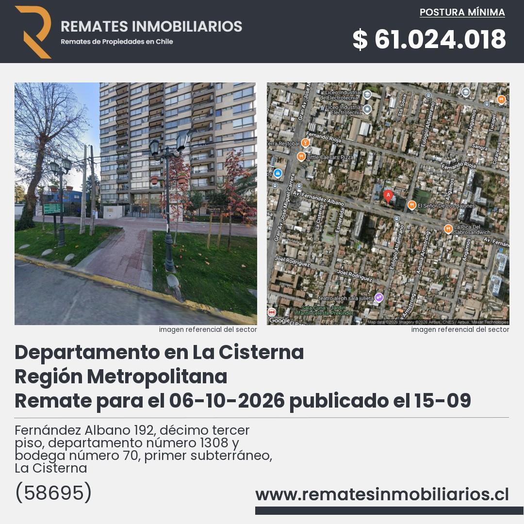 Imagen ficha Fernández Albano 192, décimo tercer piso, departamento número 1308 y bodega número 70, primer subterráneo, La Cisterna