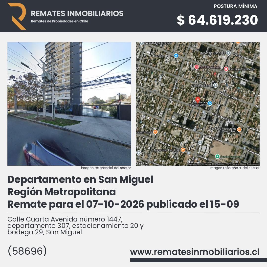 Imagen ficha Calle Cuarta Avenida número 1447, departamento 307, estacionamiento 20 y bodega 29, San Miguel