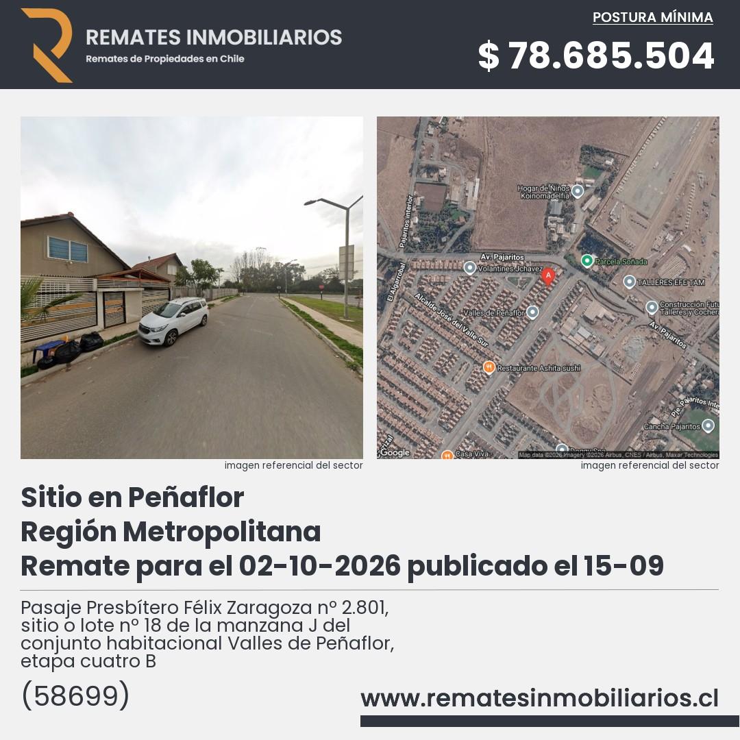 Imagen ficha Pasaje Presbítero Félix Zaragoza nº 2.801, sitio o lote nº 18 de la manzana J del conjunto habitacional Valles de Peñaflor, etapa cuatro B