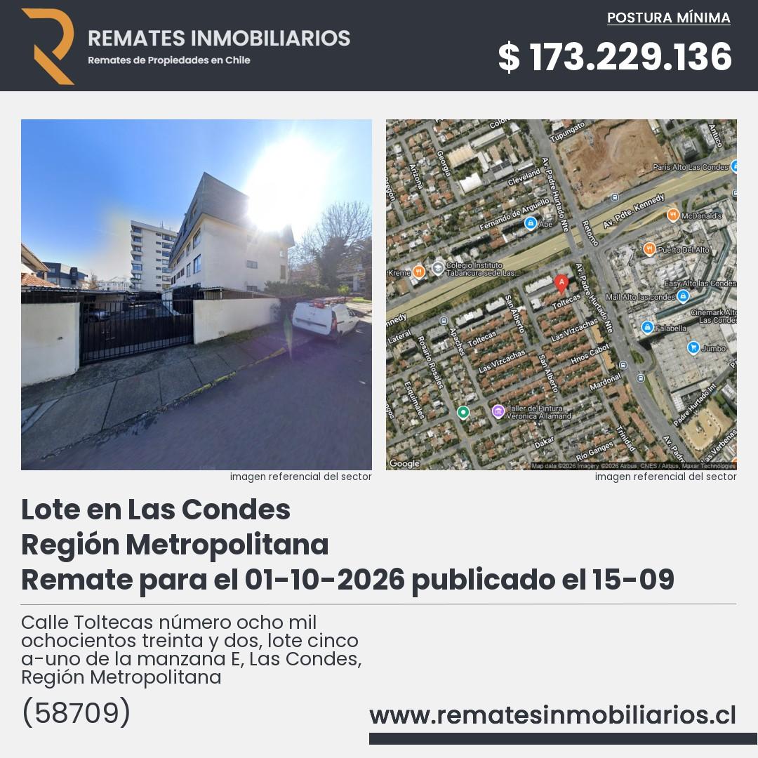 Imagen ficha Calle Toltecas número ocho mil ochocientos treinta y dos, lote cinco a-uno de la manzana E, Las Condes, Región Metropolitana
