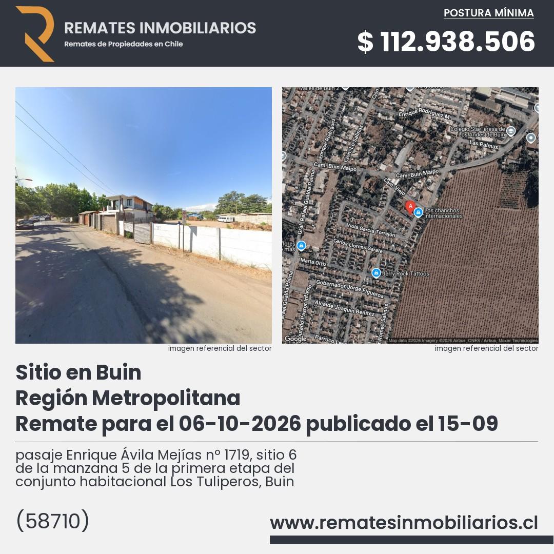 Imagen ficha pasaje Enrique Ávila Mejías nº 1719, sitio 6 de la manzana 5 de la primera etapa del conjunto habitacional Los Tuliperos, Buin
