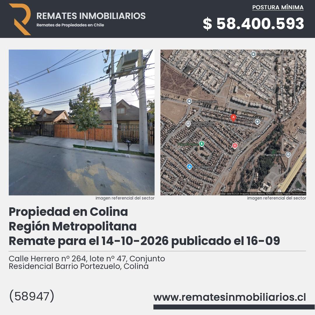Imagen ficha Calle Herrero nº 264, lote nº 47, Conjunto Residencial Barrio Portezuelo, Colina