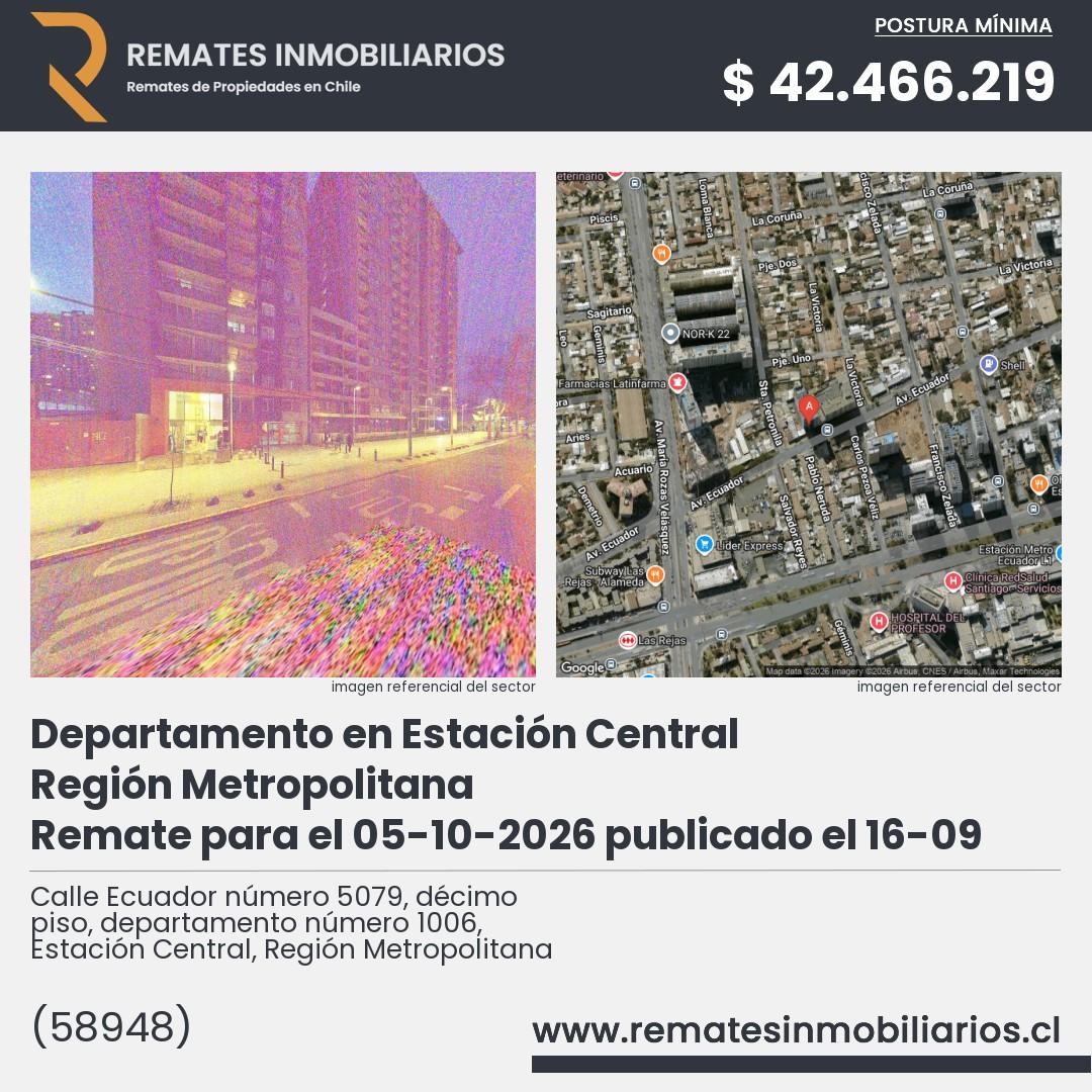 Imagen ficha Calle Ecuador número 5079, décimo piso, departamento número 1006, Estación Central, Región Metropolitana
