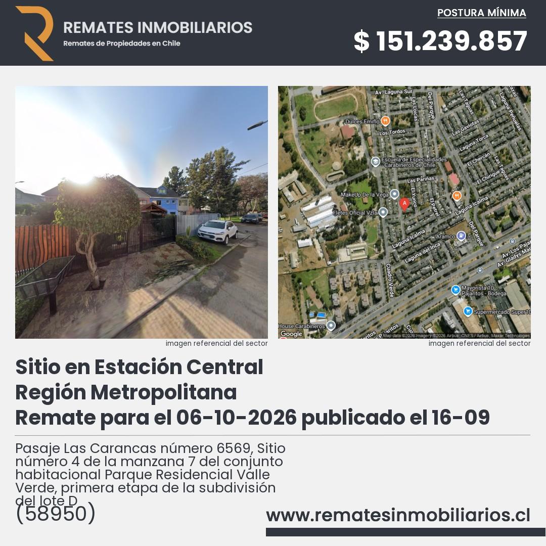Imagen ficha Pasaje Las Carancas número 6569, Sitio número 4 de la manzana 7 del conjunto habitacional Parque Residencial Valle Verde, primera etapa de la subdivisión del lote D