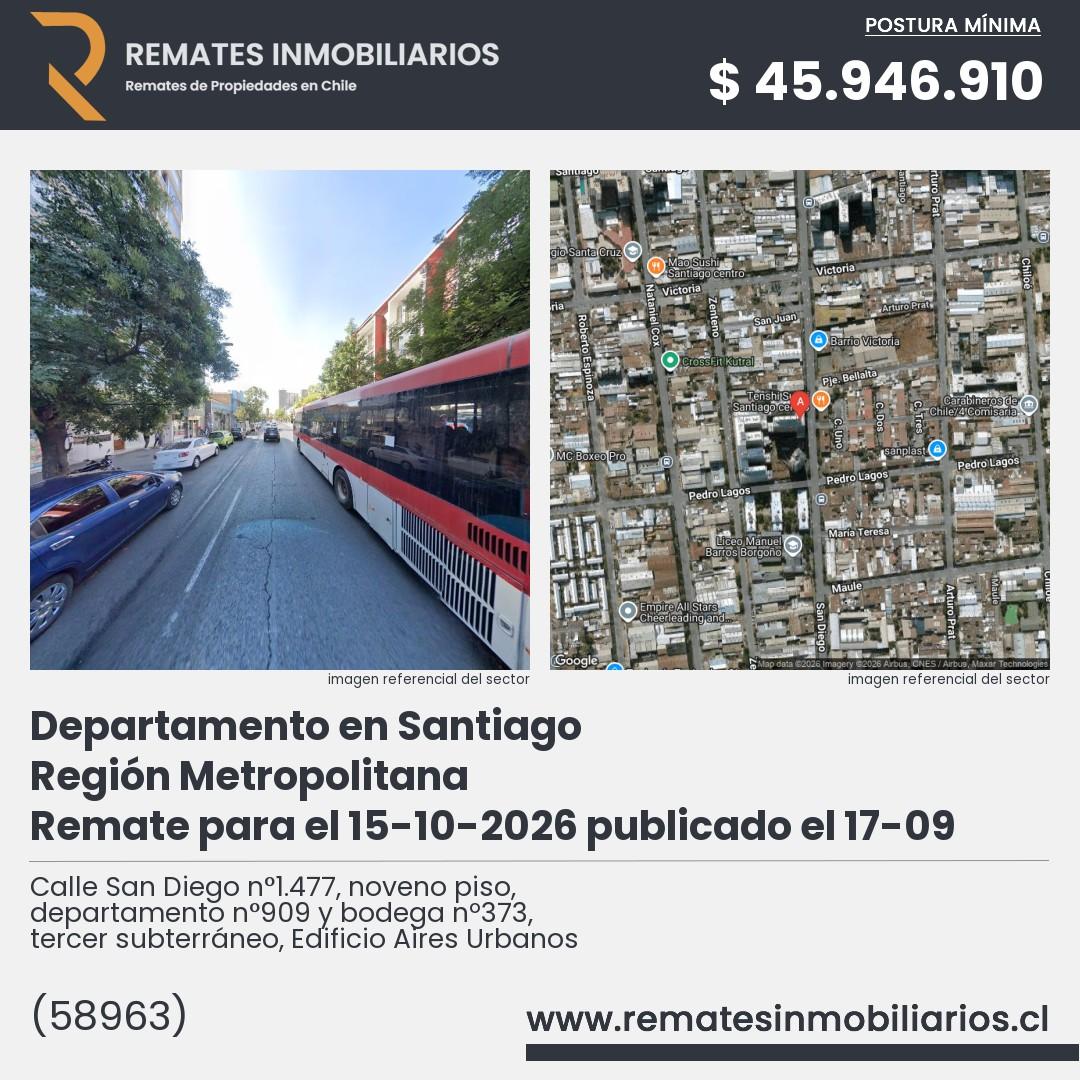 Imagen ficha Calle San Diego n°1.477, noveno piso, departamento n°909 y bodega nº373, tercer subterráneo, Edificio Aires Urbanos