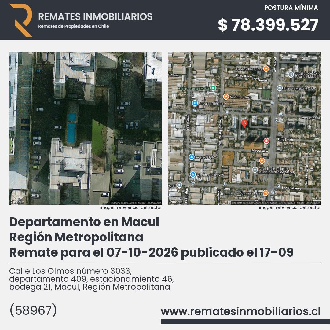 Imagen ficha Calle Los Olmos número 3033, departamento 409, estacionamiento 46, bodega 21, Macul, Región Metropolitana