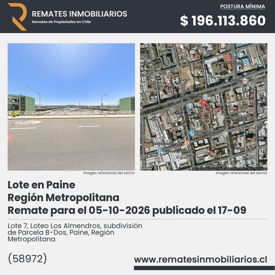 Imagen ficha Lote 7, Loteo Los Almendros, subdivisión de Parcela B-Dos, Paine, Región Metropolitana