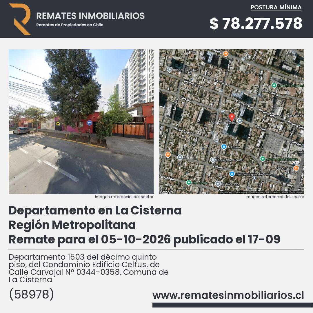 Imagen ficha Departamento 1503 del décimo quinto piso, del Condominio Edificio Celtus, de Calle Carvajal Nº 0344-0358, Comuna de La Cisterna