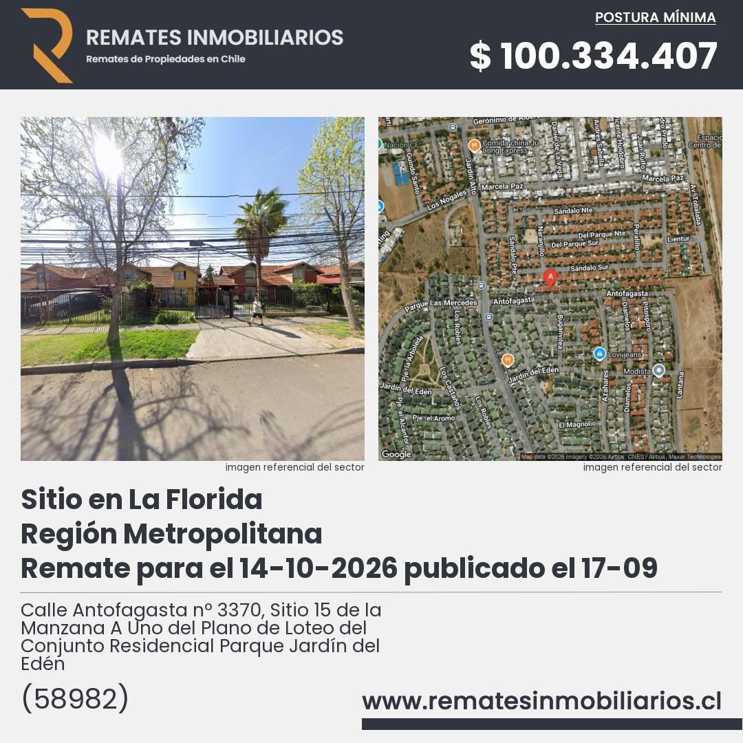 Imagen ficha Calle Antofagasta nº 3370, Sitio 15 de la Manzana A Uno del Plano de Loteo del Conjunto Residencial Parque Jardín del Edén