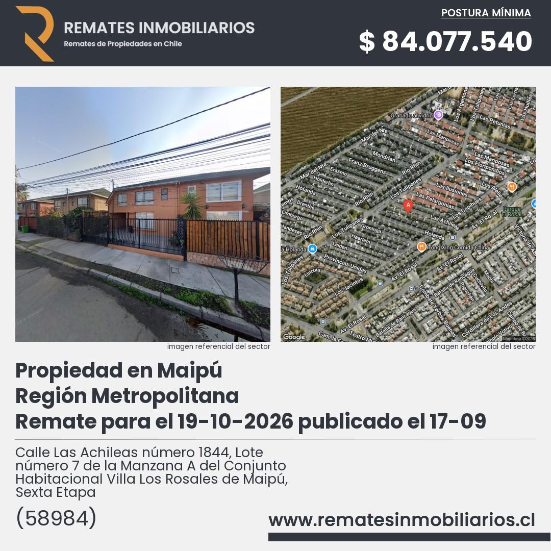 Imagen ficha Calle Las Achileas número 1844, Lote número 7 de la Manzana A del Conjunto Habitacional Villa Los Rosales de Maipú, Sexta Etapa