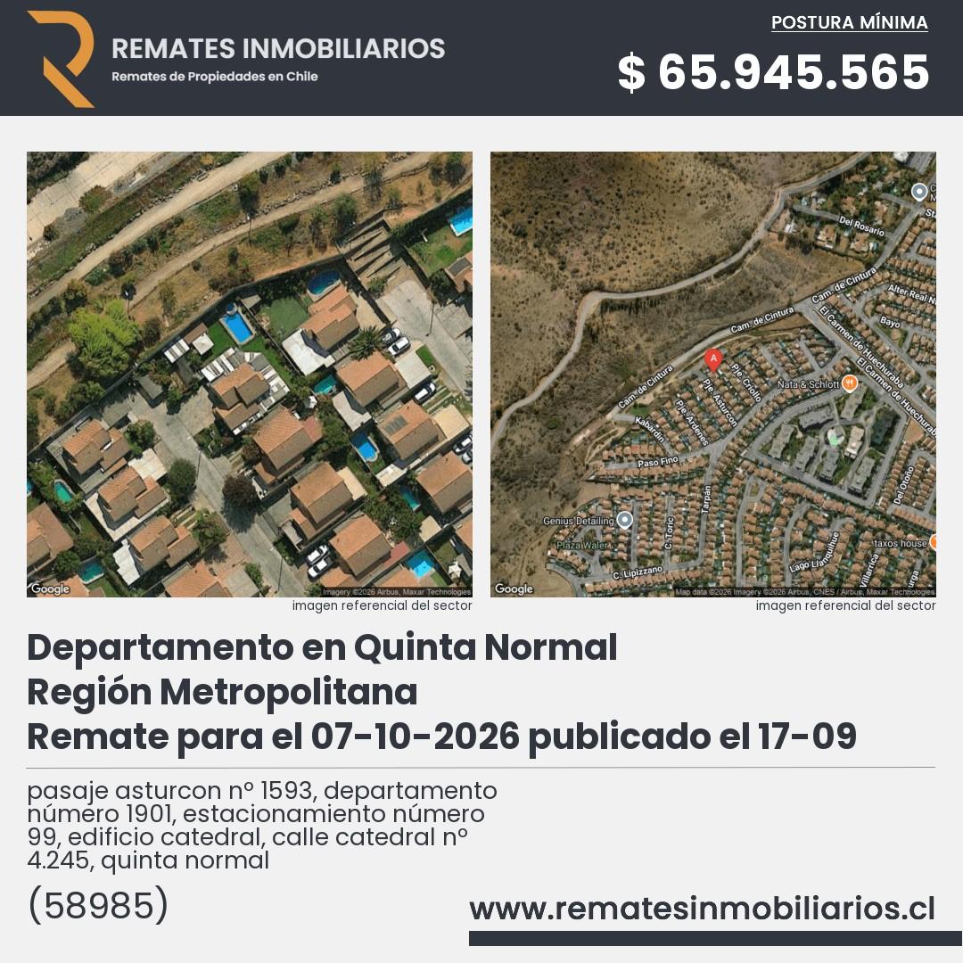 Imagen ficha pasaje asturcon nº 1593, departamento número 1901, estacionamiento número 99, edificio catedral, calle catedral nº 4.245, quinta normal