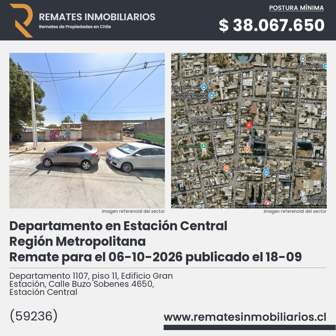 Imagen ficha Departamento 1107, piso 11, Edificio Gran Estación, Calle Buzo Sobenes 4650, Estación Central