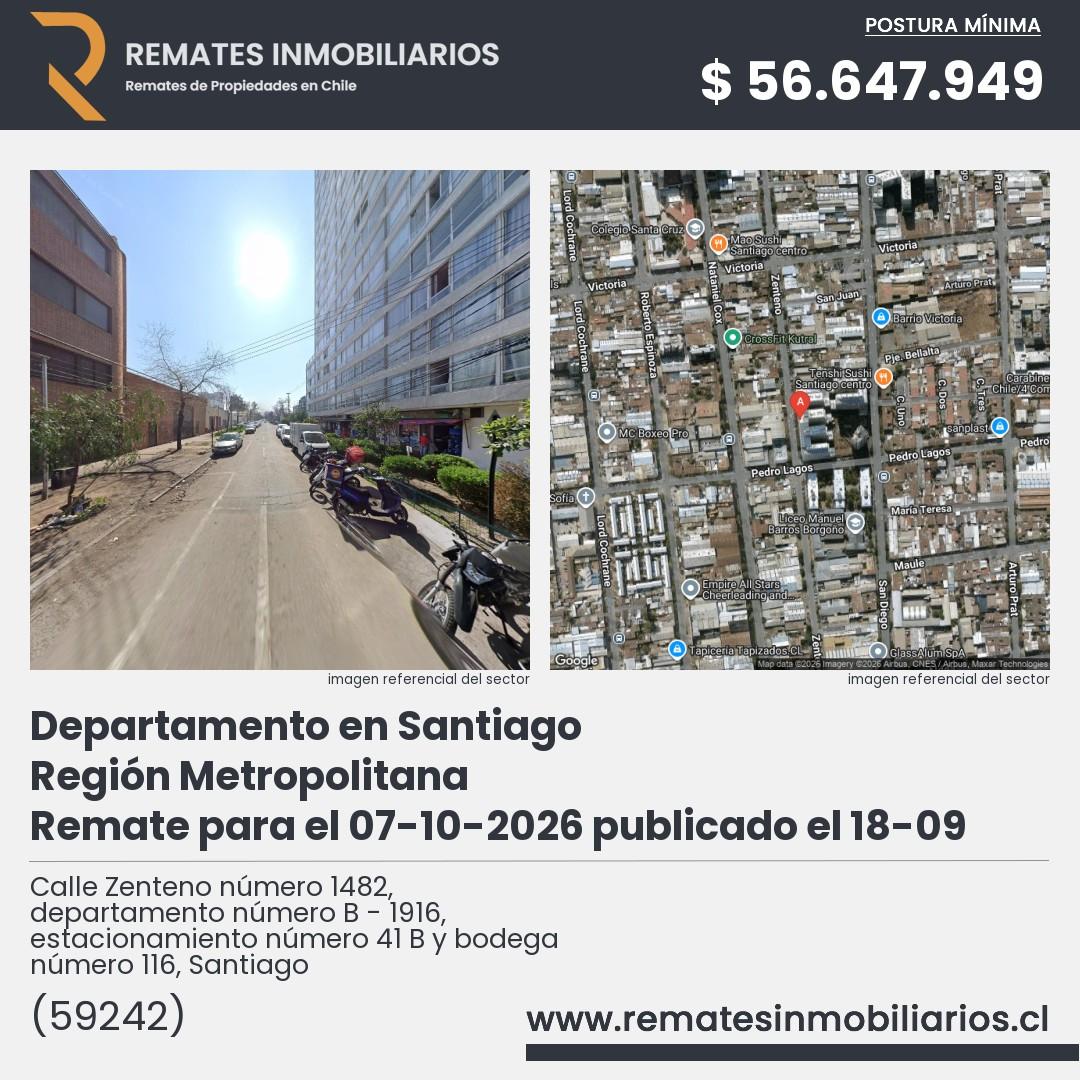 Imagen ficha Calle Zenteno número 1482, departamento número B - 1916, estacionamiento número 41 B y bodega número 116, Santiago