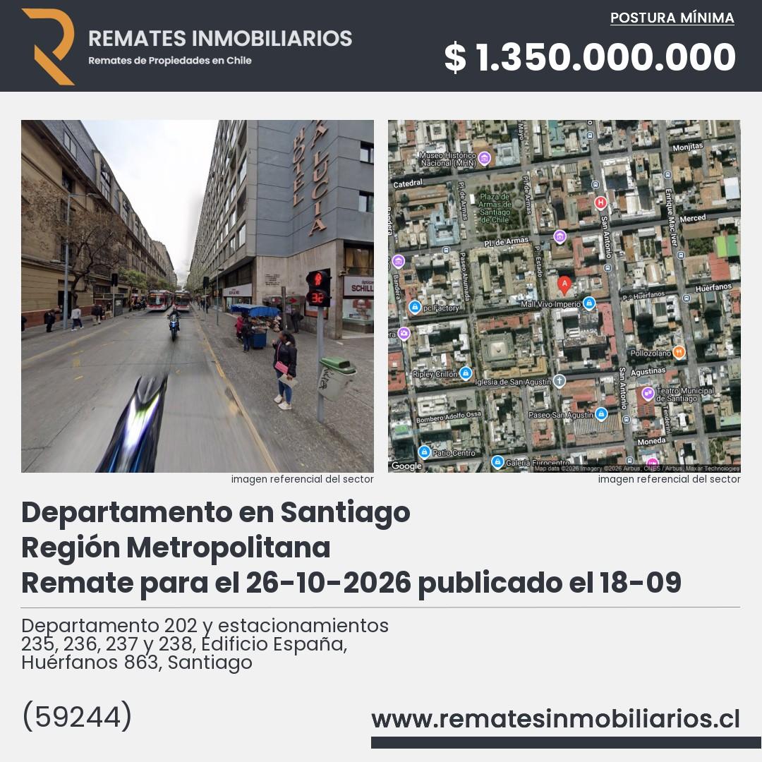 Imagen ficha Departamento 202 y estacionamientos 235, 236, 237 y 238, Edificio España, Huérfanos 863, Santiago