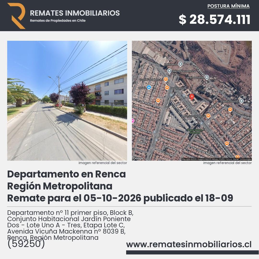 Imagen ficha Departamento nº 11 primer piso, Block B, Conjunto Habitacional Jardín Poniente Dos - Lote Uno A - Tres, Etapa Lote C, Avenida Vicuña Mackenna nº 8039 B, Renca, Región Metropolitana