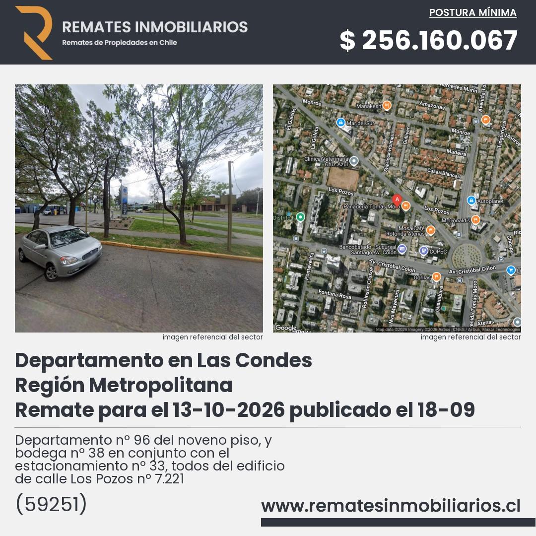 Imagen ficha Departamento nº 96 del noveno piso, y bodega nº 38 en conjunto con el estacionamiento nº 33, todos del edificio de calle Los Pozos nº 7.221