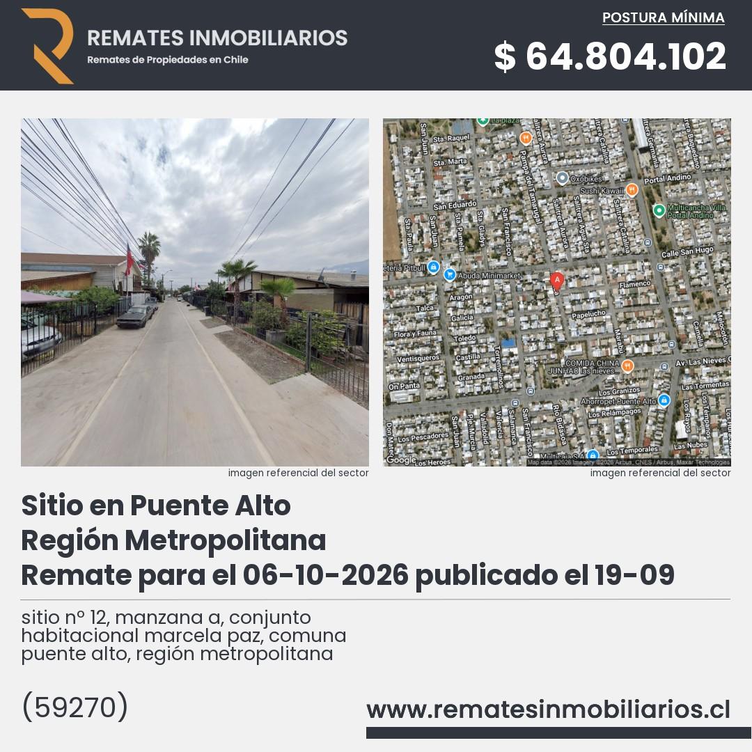 Imagen ficha sitio nº 12, manzana a, conjunto habitacional marcela paz, comuna puente alto, región metropolitana