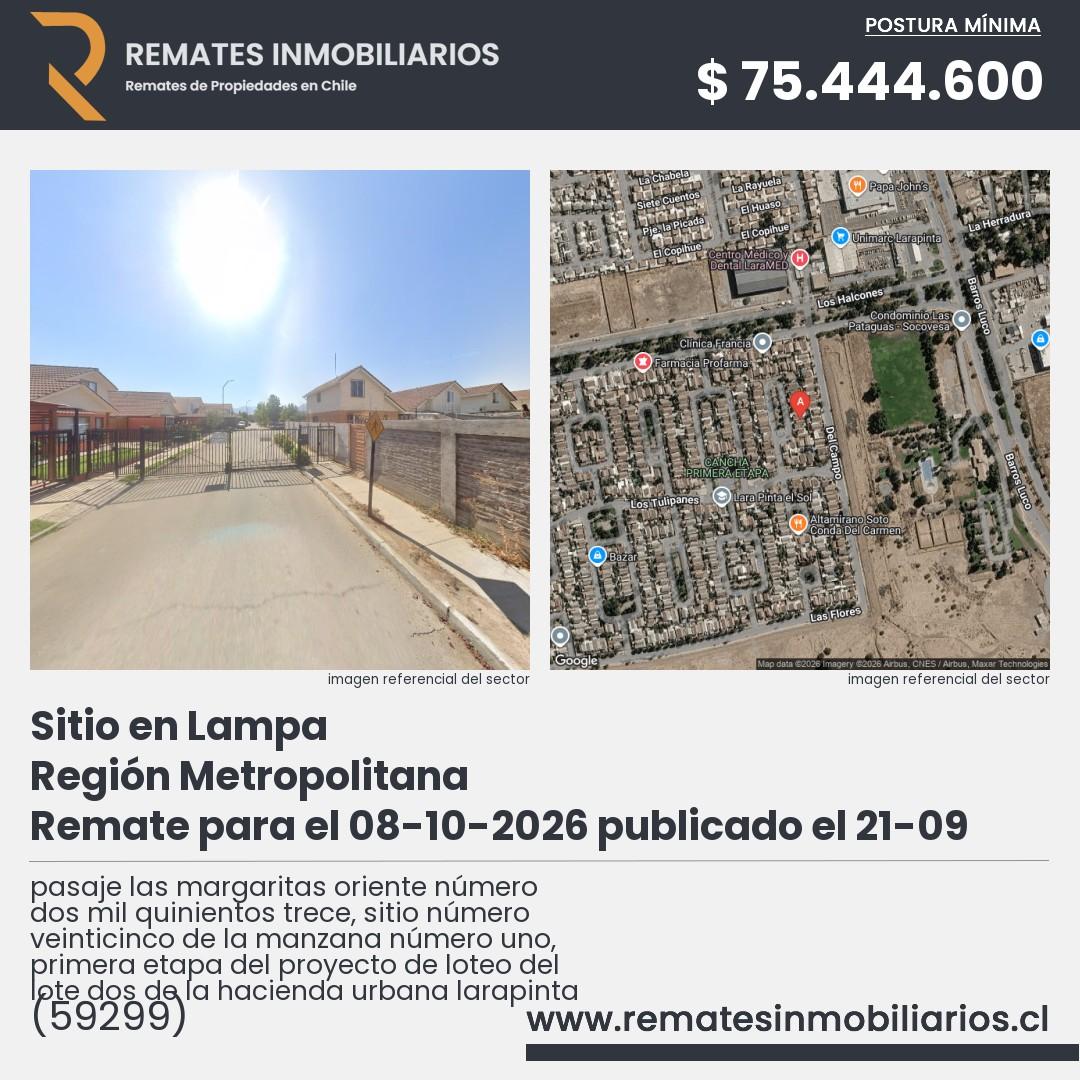 Imagen ficha pasaje las margaritas oriente número dos mil quinientos trece, sitio número veinticinco de la manzana número uno, primera etapa del proyecto de loteo del lote dos de la hacienda urbana larapinta