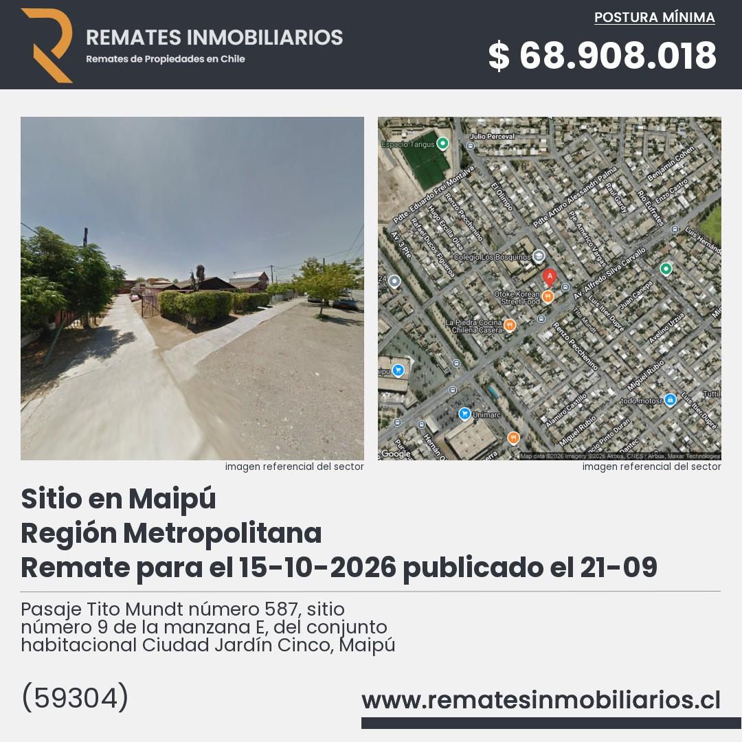Imagen ficha Pasaje Tito Mundt número 587, sitio número 9 de la manzana E, del conjunto habitacional Ciudad Jardín Cinco, Maipú