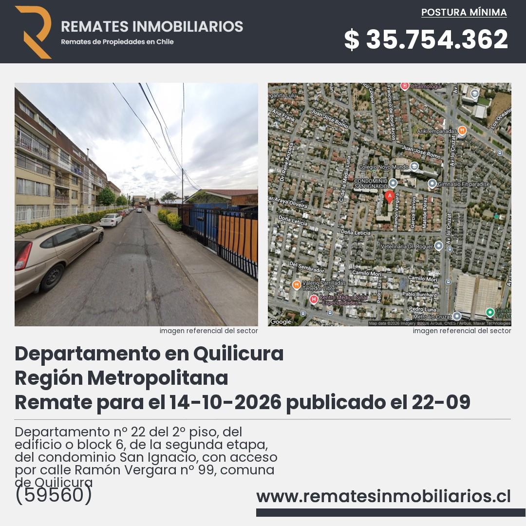 Imagen ficha Departamento nº 22 del 2º piso, del edificio o block 6, de la segunda etapa, del condominio San Ignacio, con acceso por calle Ramón Vergara nº 99, comuna de Quilicura