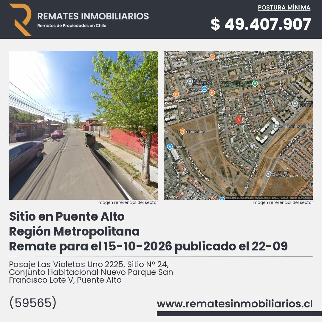 Imagen ficha Pasaje Las Violetas Uno 2225, Sitio Nº 24, Conjunto Habitacional Nuevo Parque San Francisco Lote V, Puente Alto
