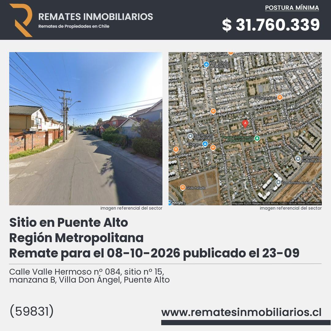 Imagen ficha Calle Valle Hermoso nº 084, sitio nº 15, manzana B, Villa Don Ángel, Puente Alto