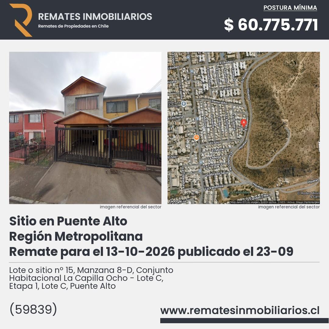 Imagen ficha Lote o sitio nº 15, Manzana 8-D, Conjunto Habitacional La Capilla Ocho - Lote C, Etapa 1, Lote C, Puente Alto